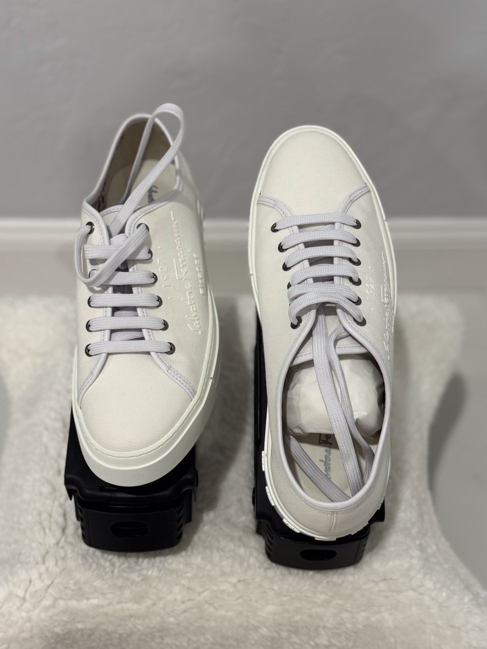 Salvatore Ferragamo White Low-Top Canvas Sneakers